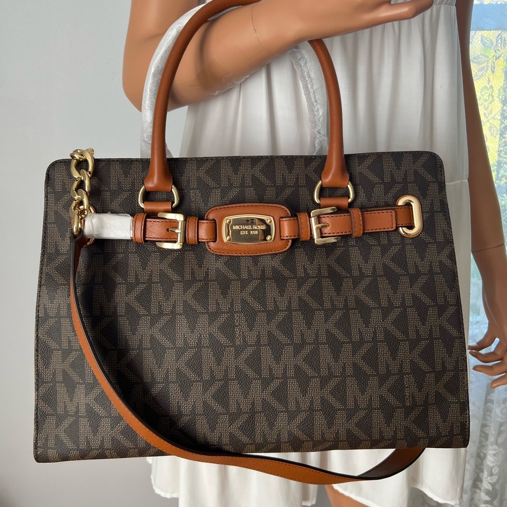 NEW MICHAEL KORS Hamilton Signature Large  Tote Satchel Shoulder Bag Brown